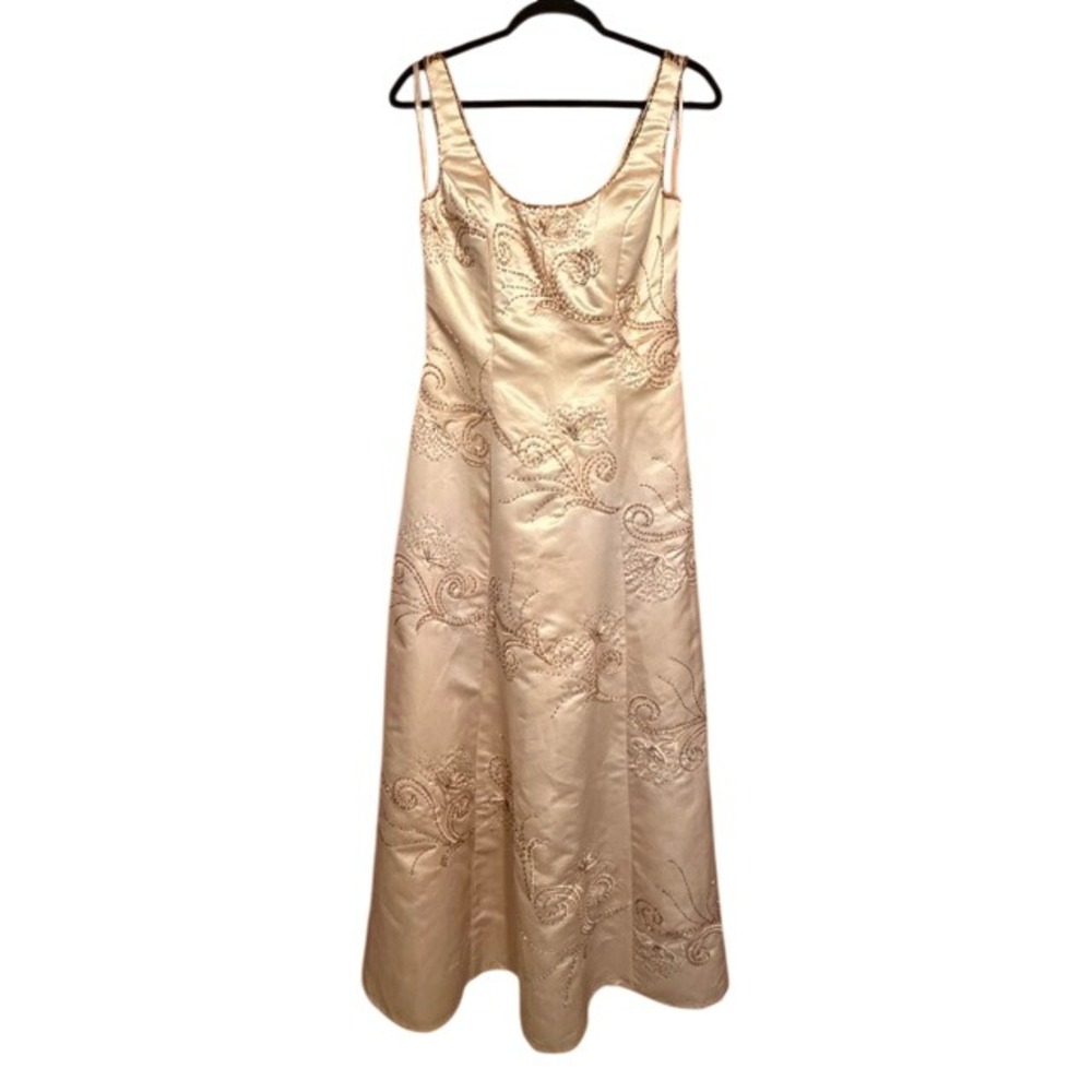 Putros Couture Vintage Champagne Satin Beaded Flora Formal Multi-Strap Back 10